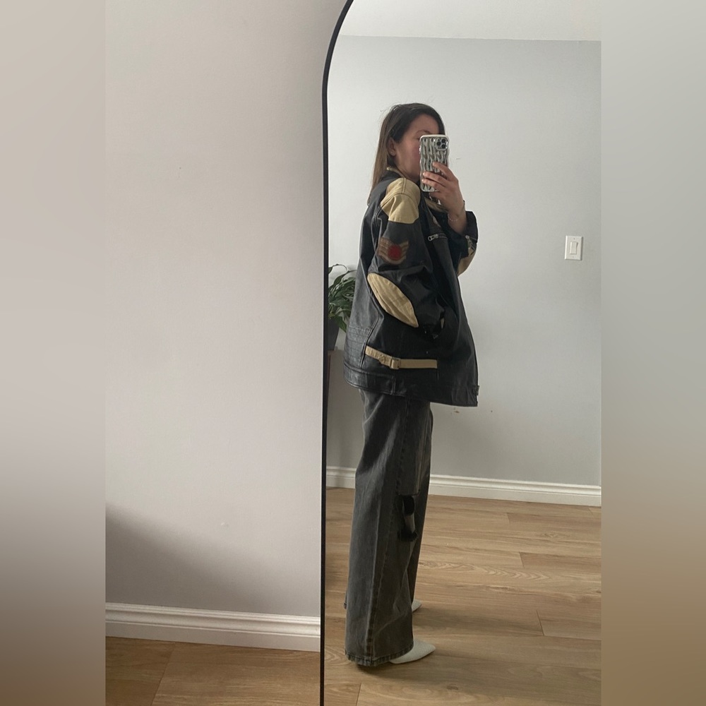Oversized baggy real leather women’s jacket 90s vintage black brown zipper